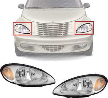 Set Of 2 Front Headlight Assembly Right Passenger & Left Driver Side Direct Replacement Compatible With 2001-2005 Chrysler PT Cruiser CH2502131 CH2503131 5288765AI 5288764AI