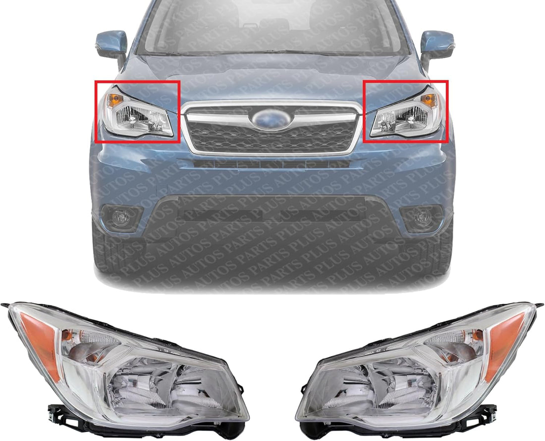 Set Of 2 Front Head Light Assembly Plastic Left Driver & Right Passenger Side Direct Replacement Compatible With 2014-2016 Subaru Forester SU2503145 SU2502145 84001SG081 84001SG091