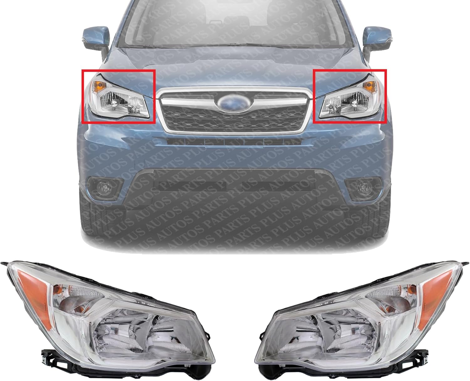 Set Of 2 Front Head Light Assembly Plastic Left Driver & Right Passenger Side Direct Replacement Compatible With 2014-2016 Subaru Forester SU2503145 SU2502145 84001SG081 84001SG091