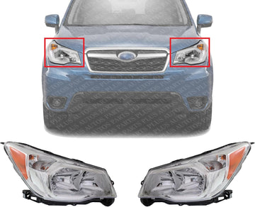 Set Of 2 Front Head Light Assembly Plastic Left Driver & Right Passenger Side Direct Replacement Compatible With 2014-2016 Subaru Forester SU2503145 SU2502145 84001SG081 84001SG091