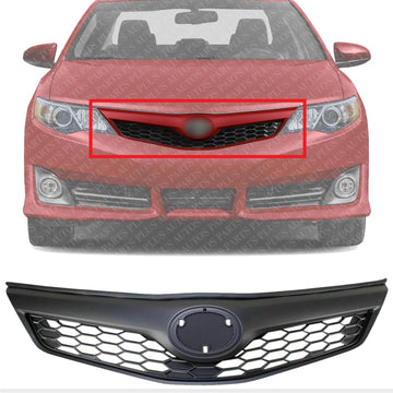 Front Grille Partial Painted Black Plastic Direct Replacement Compatible With 2012-2014 Toyota Camry TO1200354 5310106340C0
