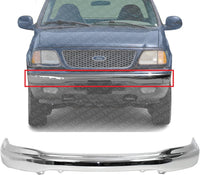 Front Bumper Chrome Steel with Pad Holes Direct Replacement Compatible with 1999-2004 Ford F-150/1999 F-250/1999-2002 Expedition FO1002356 XL3Z17757AA
