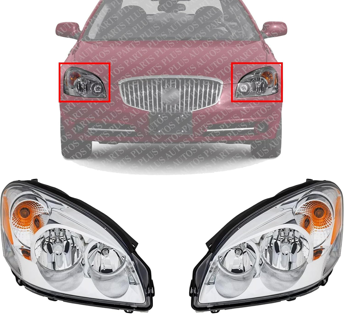 Set Of 2 Front Head Light Assembly Left Driver & Right Passenger Side Direct Replacement Compatible With 2006-2011 Buick Lucerne GM2503277 GM2502277 25974774 25974773