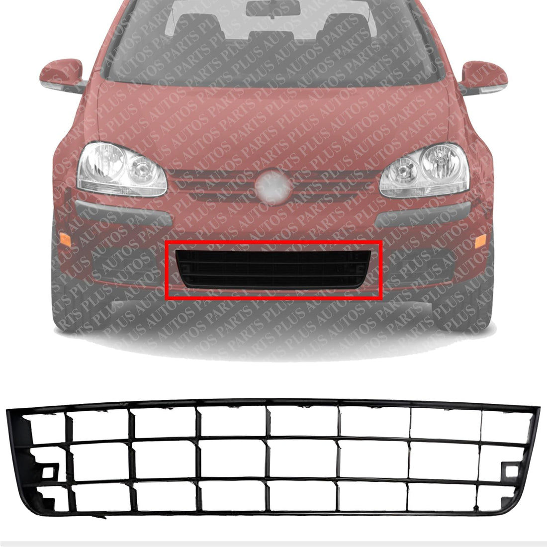 Front Bumper Center Grille Textured Direct Replacement Compatible With 2006-2009 Volkswagen Rabbit VW1036128 1K0853677A9B9