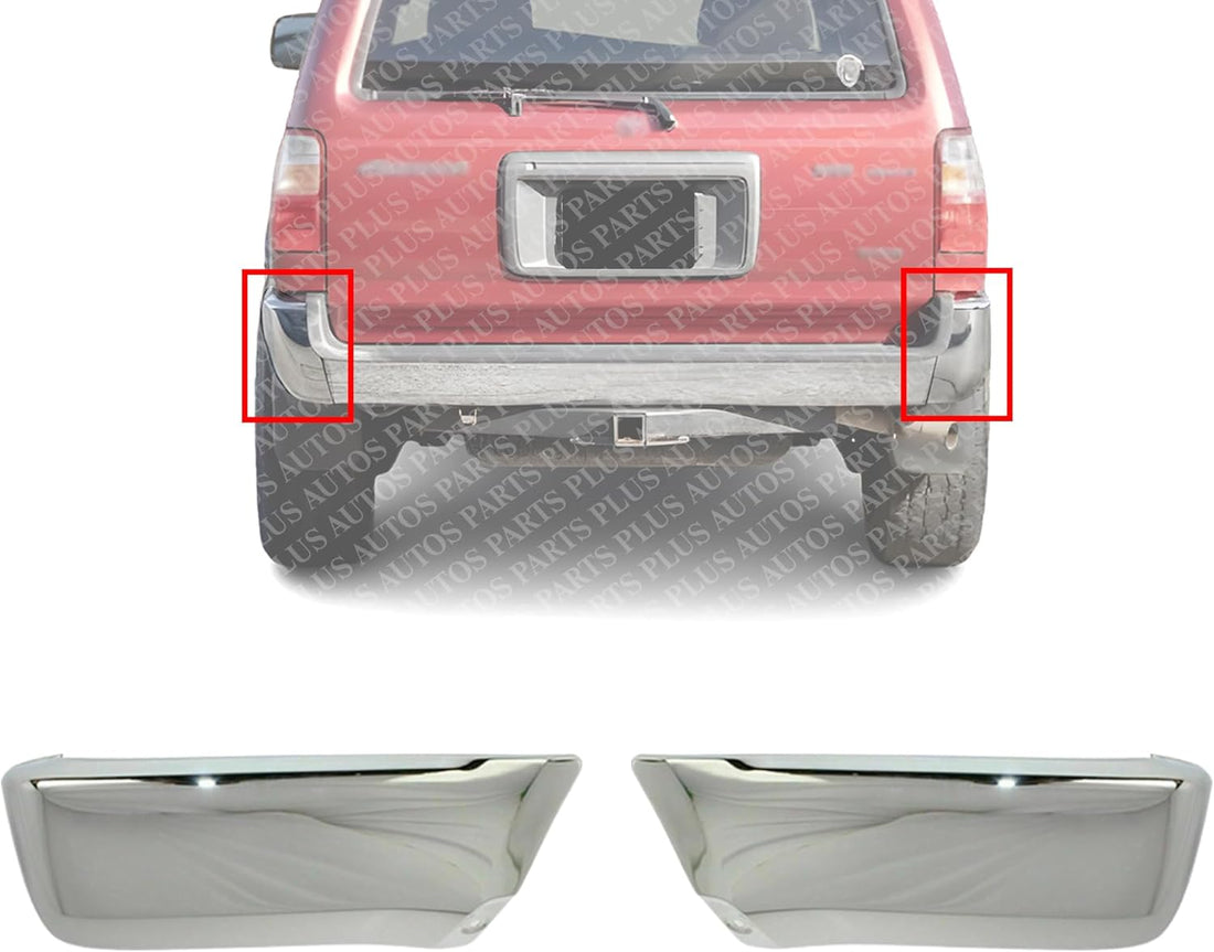 Set Of 2 Rear Bumper End Cap Chrome Steel Left Driver & Right Passenger Side Direct Replacement Compatible With 1996-2002 Toyota 4Runner TO1105103 TO1104103 5210635081 5210735071