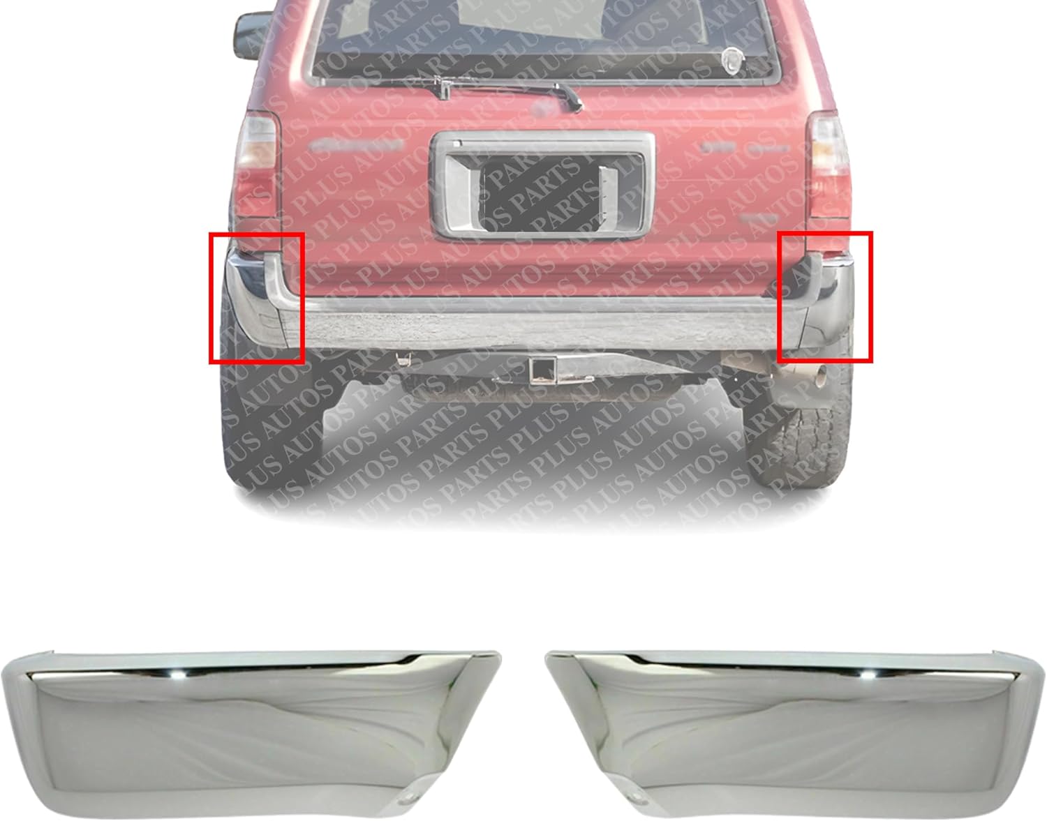Set Of 2 Rear Bumper End Cap Chrome Steel Left Driver & Right Passenger Side Direct Replacement Compatible With 1996-2002 Toyota 4Runner TO1105103 TO1104103 5210635081 5210735071