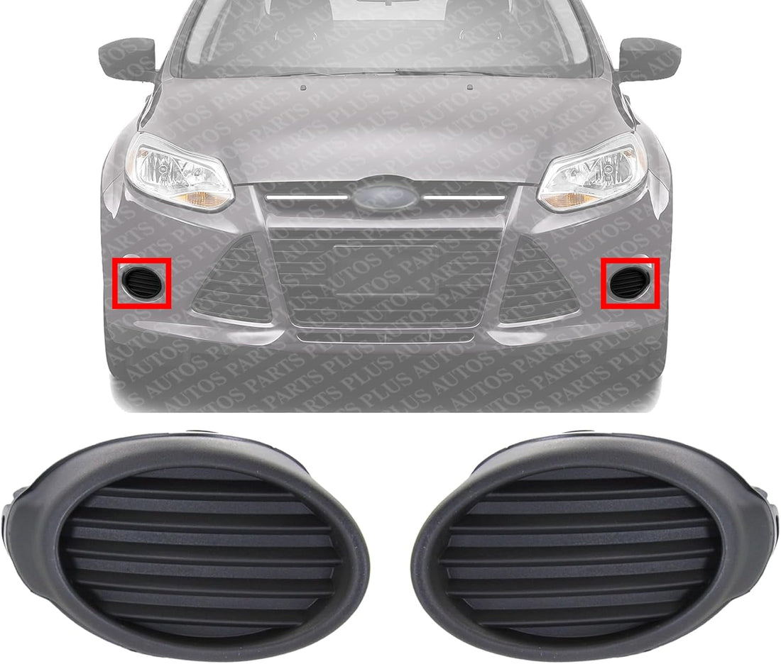 Set Of 2 Front Fog Light Cover Textured Dark Gray Left Driver & Right Passenger Side Direct Replacement Compatible With 2012-2014 Ford Focus FO1038116 FO1039116 CP9Z17B814A