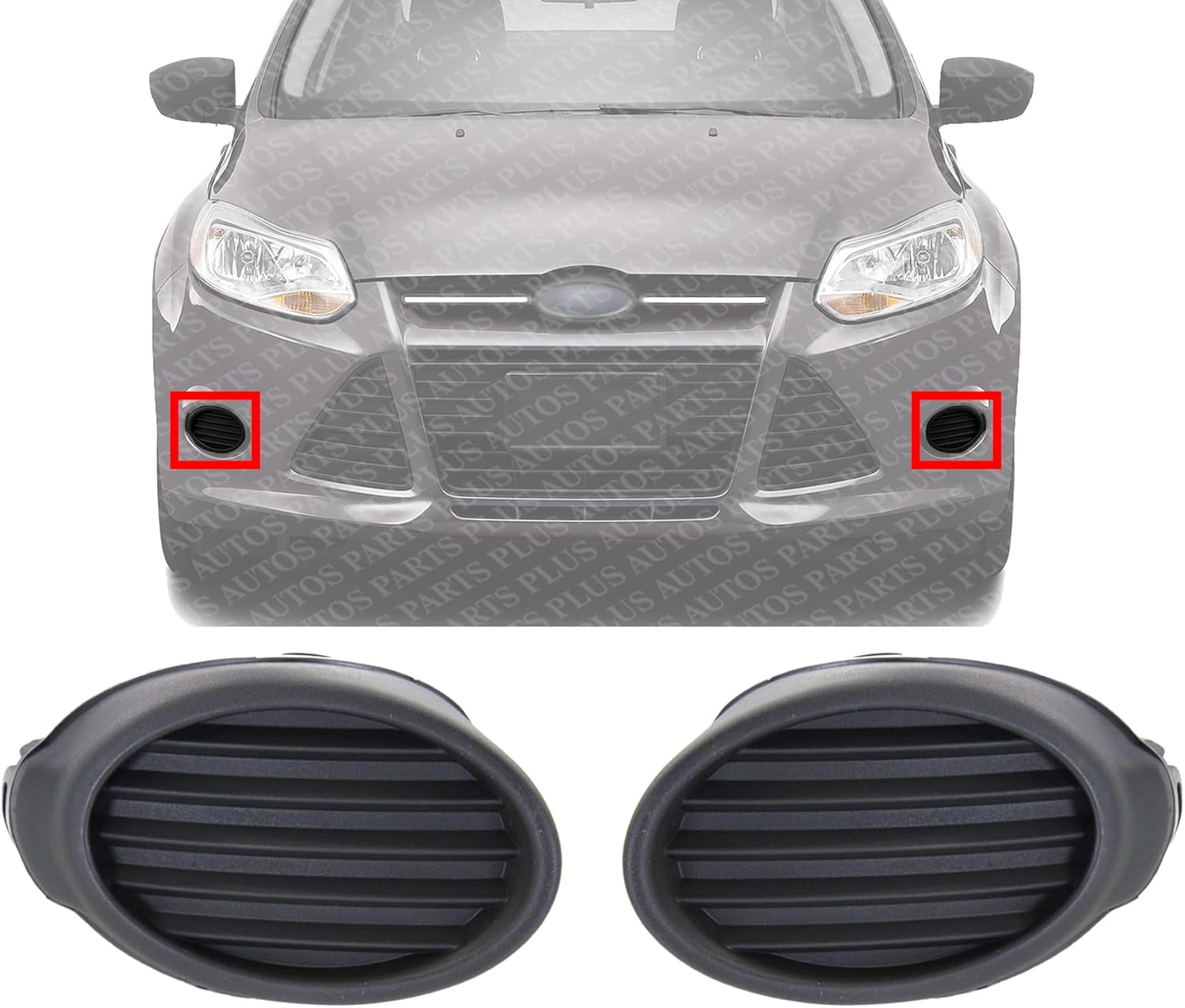Set Of 2 Front Fog Light Cover Textured Dark Gray Left Driver & Right Passenger Side Direct Replacement Compatible With 2012-2014 Ford Focus FO1038116 FO1039116 CP9Z17B814A