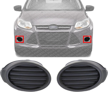 Set Of 2 Front Fog Light Cover Textured Dark Gray Left Driver & Right Passenger Side Direct Replacement Compatible With 2012-2014 Ford Focus FO1038116 FO1039116 CP9Z17B814A