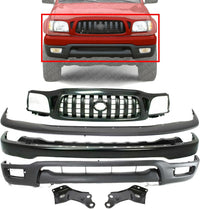 Front Bumper Primed + Grille + Upper Filler + Lower Valance Panel + Brackets Left Driver & Right Passenger Side Direct Replacement Compatible With Toyota Tacoma 2001-2004 TO1095196