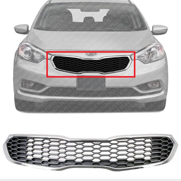 Front Grille Chrome Shell With Gray Insert Direct Replacement Compatible With 2014-2016 Kia Forte / 2014-2016 Kia Forte5 KI1200156 86350A7500