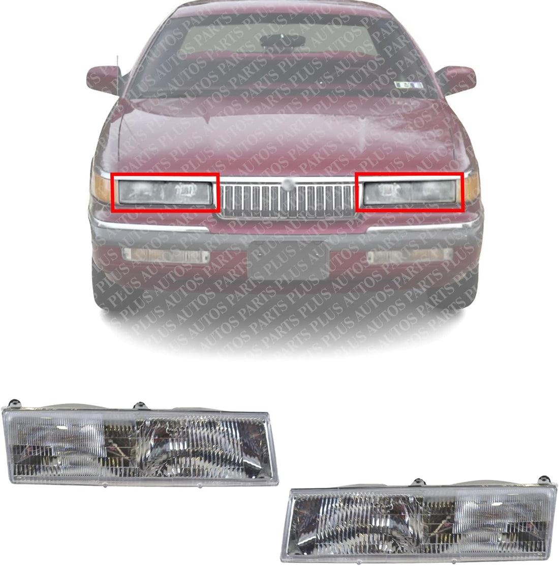 Set Of 2 Front Headlights Assembly Right Passenger & Left Driver Side Direct Replacement Compatible With 1989-1990 Mercury Cougar / 1992-1994 Grand Marquis FO2502126 FO2503126