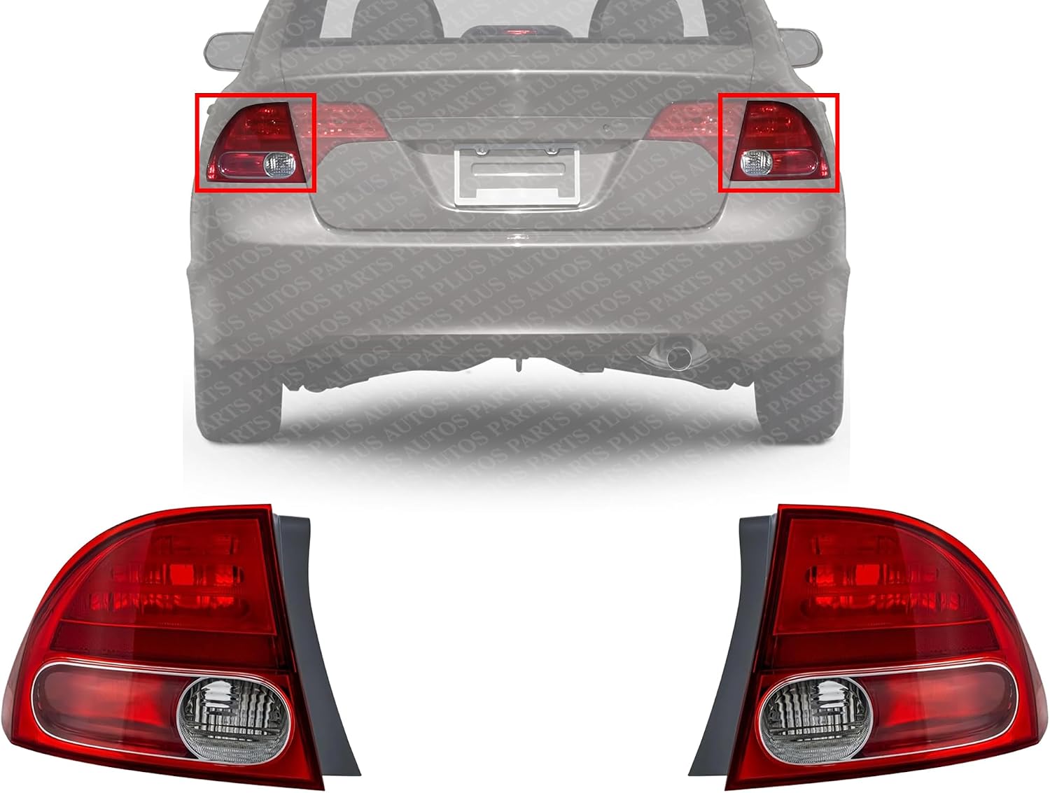 Set Of 2 Tail Light Outer Lens And Housing Right Passenger & Left Driver Side Direct Replacement Compatible With 2006-2008 Honda Civic HO2801165 HO2800166 33501SNAA02 33551SNAA02