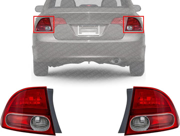 Set Of 2 Tail Light Outer Lens And Housing Right Passenger & Left Driver Side Direct Replacement Compatible With 2006-2008 Honda Civic HO2801165 HO2800166 33501SNAA02 33551SNAA02
