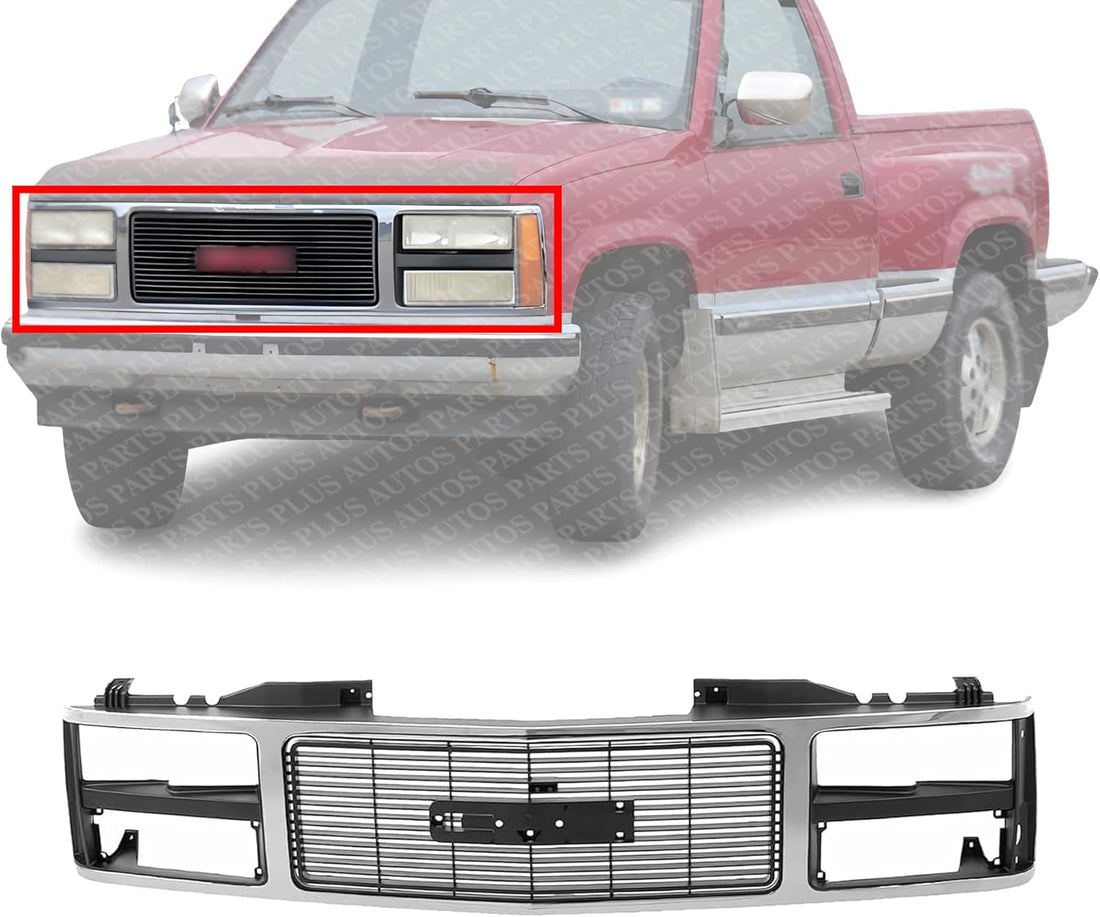 Front Grille Chrome Shell With Black Insert Direct Replacement Compatible With 1988-1993 GMC C/k Series GM1200229 15615109