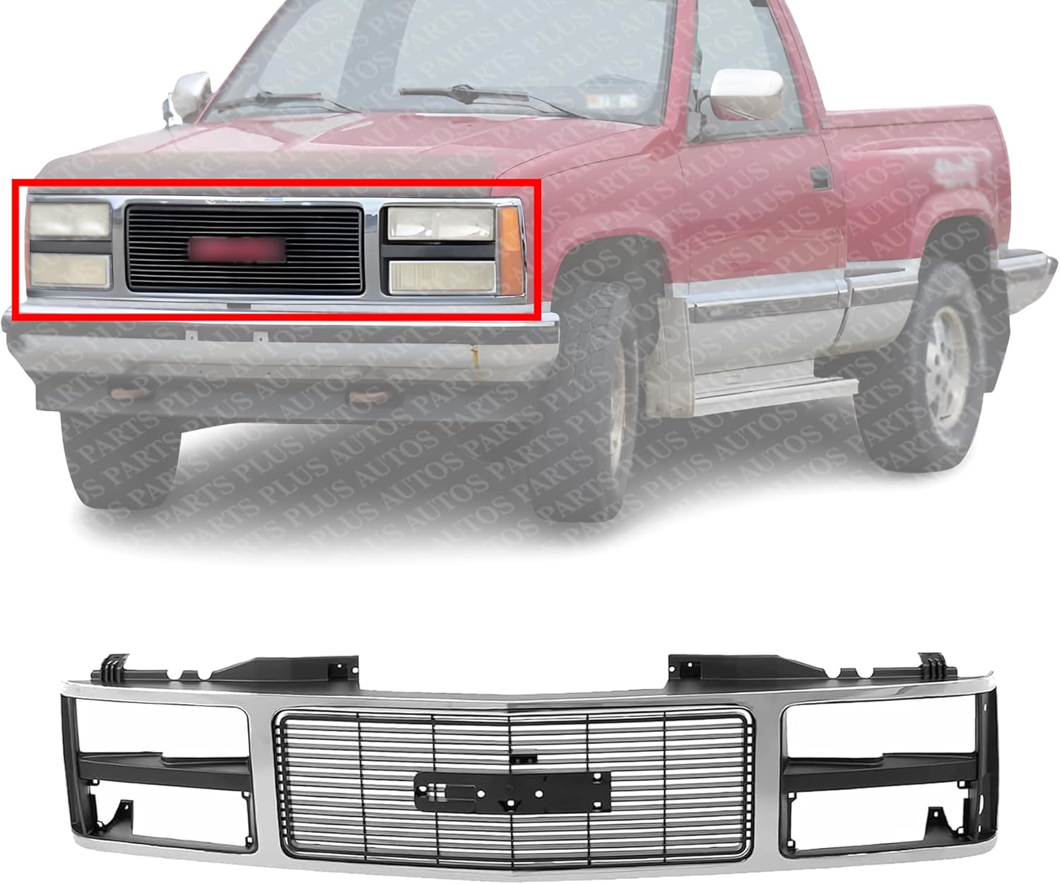 Front Grille Chrome Shell With Black Insert Direct Replacement Compatible With 1988-1993 GMC C/k Series GM1200229 15615109