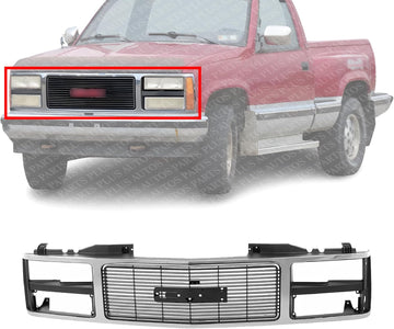 Front Grille Chrome Shell With Black Insert Direct Replacement Compatible With 1988-1993 GMC C/k Series GM1200229 15615109