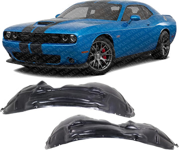 Set Of 2 Front Fender Liner Right Passenger & Left Driver Side Direct Replacement Compatible With 2015-2022 Dodge Challenger CH1249173 CH1248173 68259092AF 68259093AF