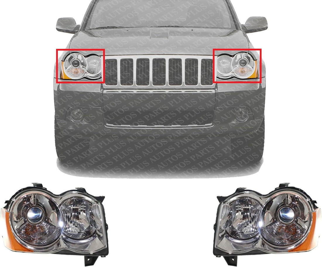 Set Of 2 Front Head Light Lens And Housing Right Passenger & Left Driver Side Direct Replacement Compatible With 2008-2010 Jeep Grand Cherokee CH2518129 CH2519129 55157485AG
