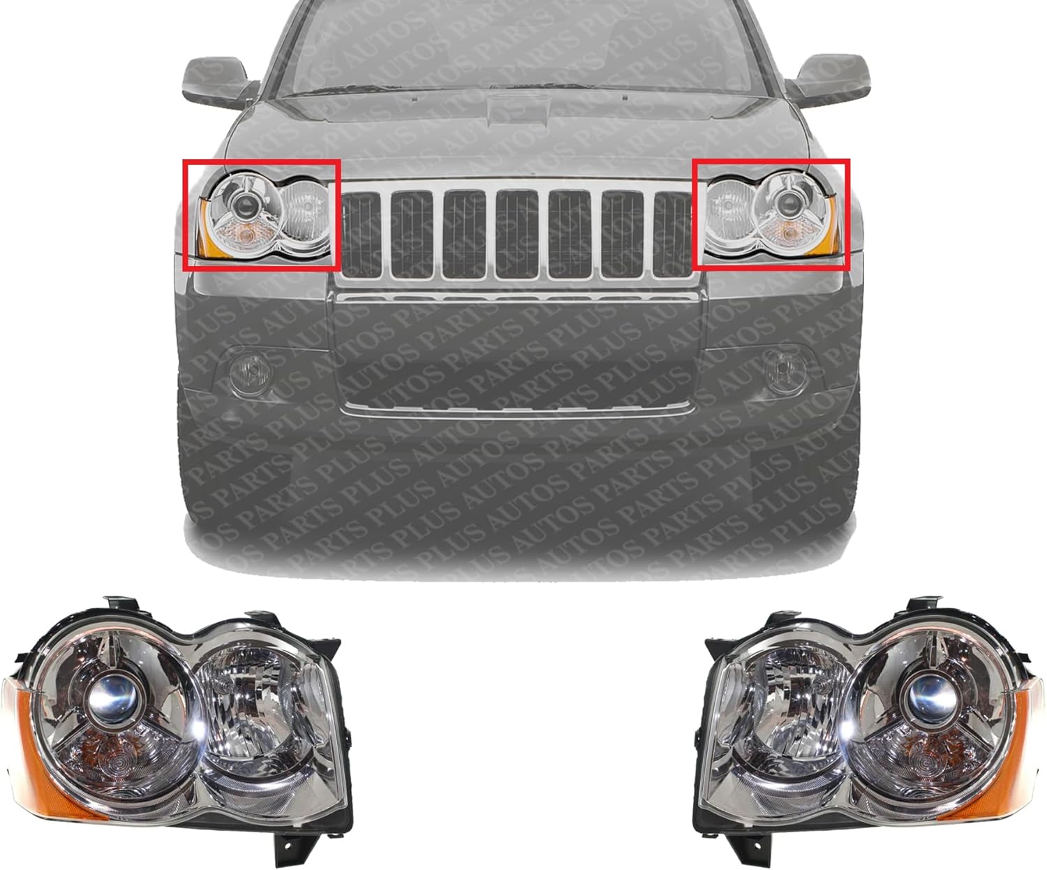 Set Of 2 Front Head Light Lens And Housing Right Passenger & Left Driver Side Direct Replacement Compatible With 2008-2010 Jeep Grand Cherokee CH2518129 CH2519129 55157485AG