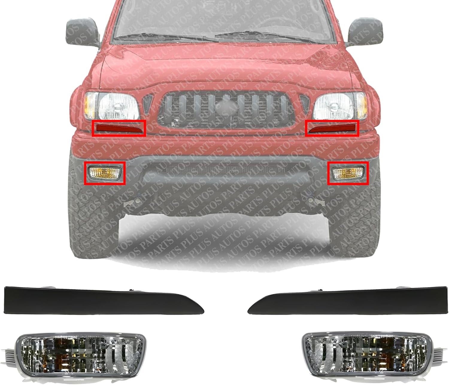 Front Headlight Fillers Primed + Signal Lights Assembly Right Passenger & Left Driver Side Direct Replacement Compatible With 2001-2004 Toyota Tacoma TO1088108 TO1089108 TO2530140