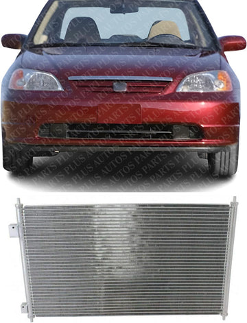 Front A/C Condenser Aluminum Core Direct Replacement Compatible With 2003-2005 Honda Civic HO3030126 80110S5B003
