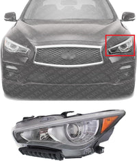 Front Headlight Assembly Left Driver Side Direct Replacement Compatible With 2014-2017 Infiniti Q50 IN2502157 260604HB0B