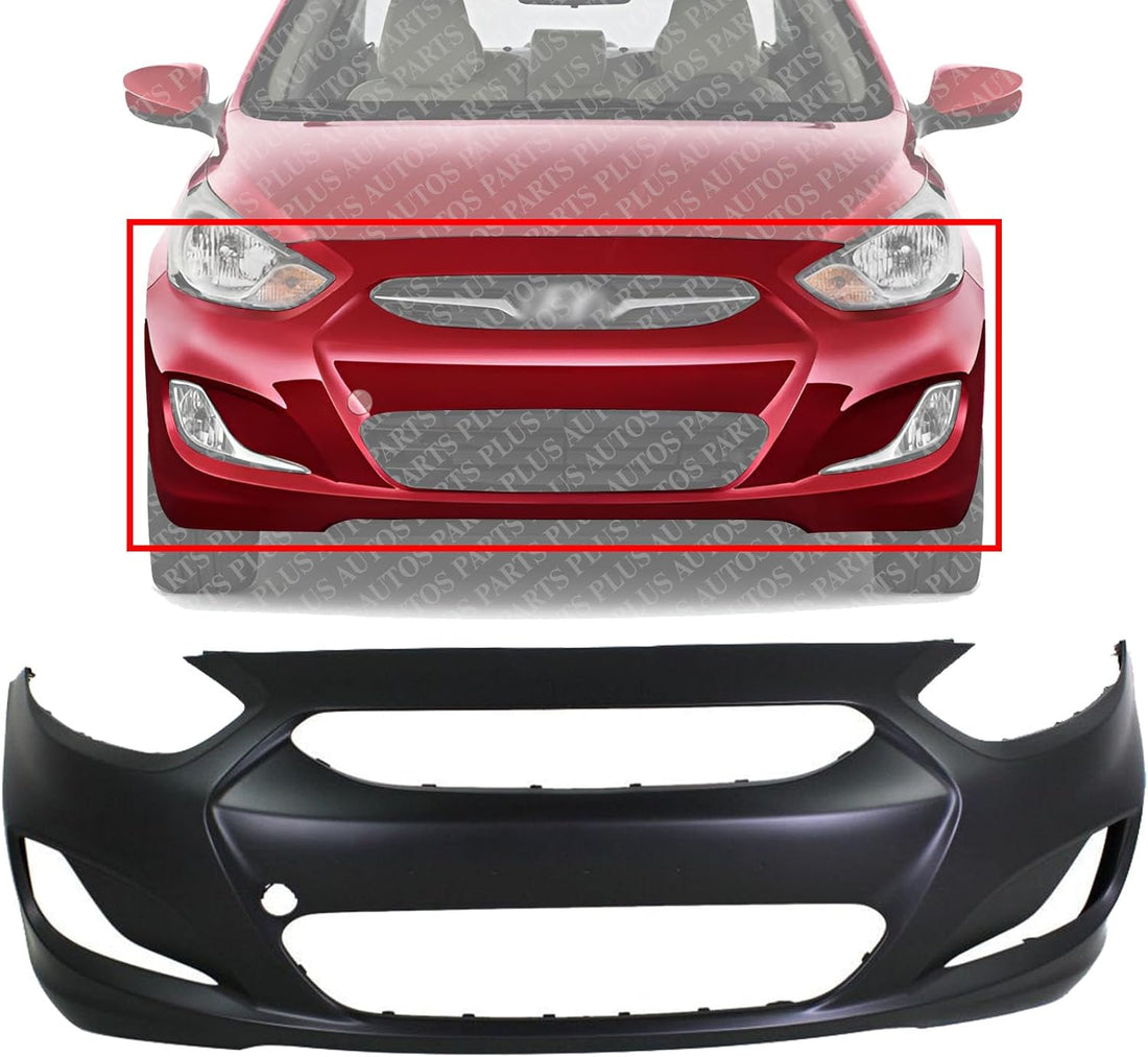 Front Bumper Cover Primed Direct Replacement Compatible With 2012-2014 Hyundai Accent HY1000188 865111R000