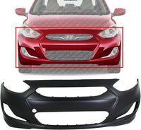 Front Bumper Cover Primed Direct Replacement Compatible With 2012-2014 Hyundai Accent HY1000188 865111R000
