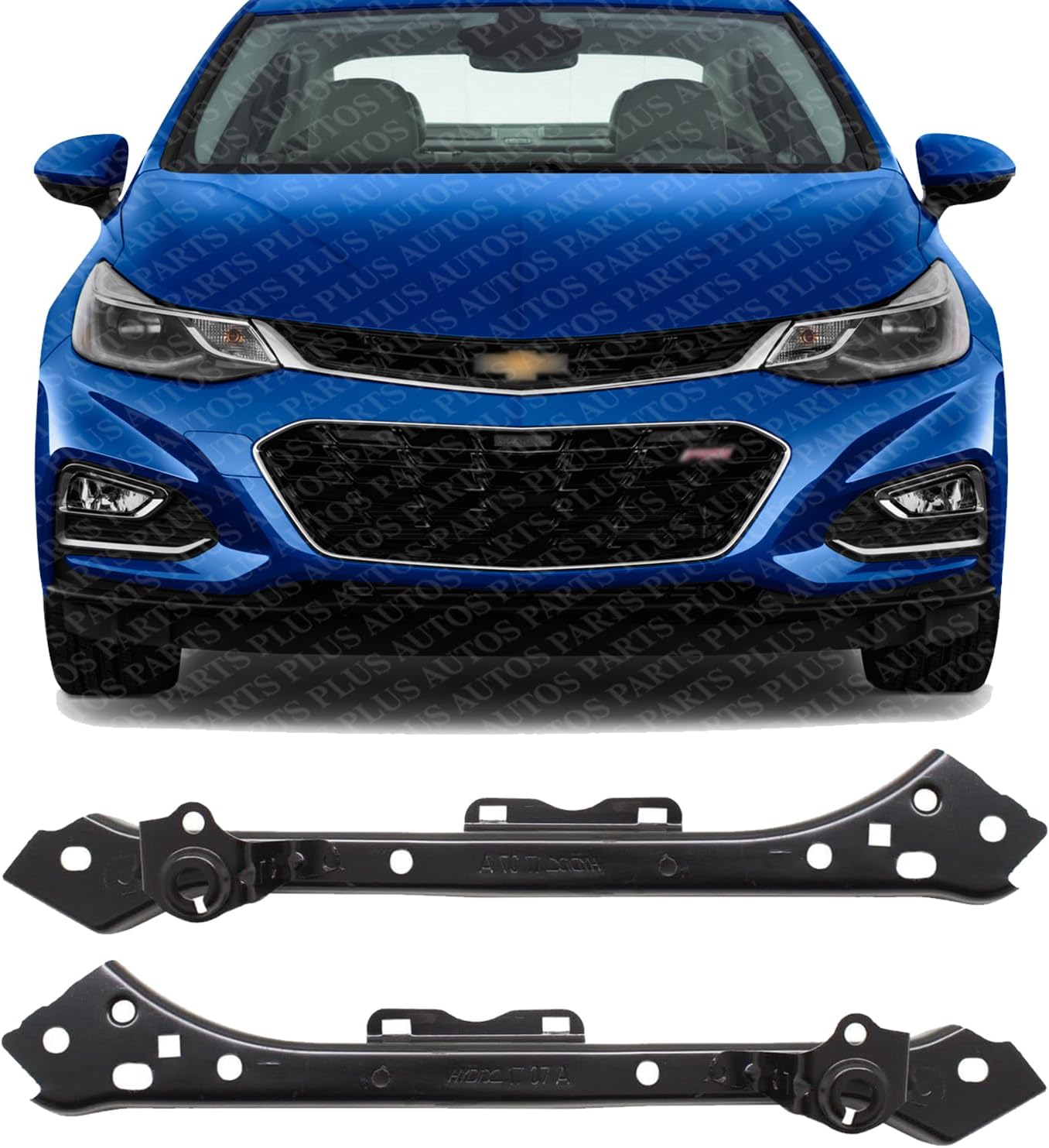 Set Of 2 Front Upper Radiator Support Tie Bar Extension Steel Left Driver & Right Passenger Side Direct Replacement Compatible With 2016-2019 Chevrolet Cruze GM1225351 GM1225350