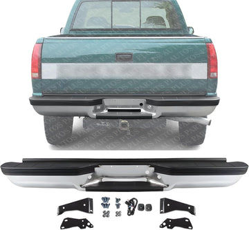 Rear Step Bumper Assembly Chrome Steel Direct Replacement Compatible With Chevrolet Silverado & GMC Sierra C/K 1500 2500 3500 1988-2000 GM1101109 C760714