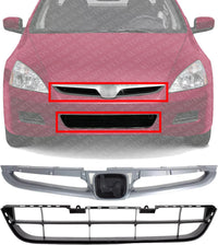 Front Upper Textured + Lower Primed Grille Direct Replacement Compatible With 2006-2007 Honda Accord HO1200179 HO1036101 71121SDAA10ZA 71102SDAA00