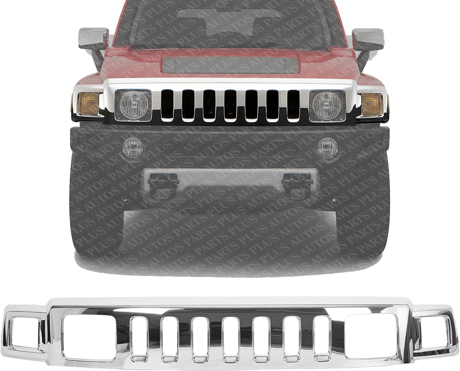 Front Upper Grille Assembly Chrome Shell And Insert Direct Replacement Compatible With 2006-2010 Hummer H3 HU1200101 15834196