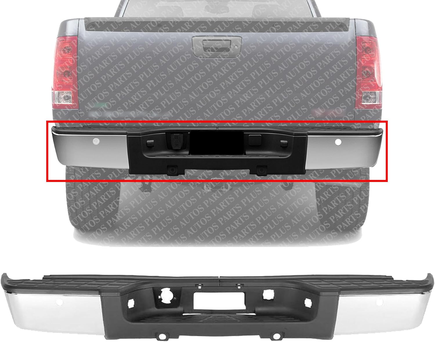 Rear Bumper Face Bar & Step Pad Chrome Steel Direct Replacement Compatible With 2007-2013 Chevrolet Silverado/GMC Sierra 1500 GM1103148 20899360-PFM