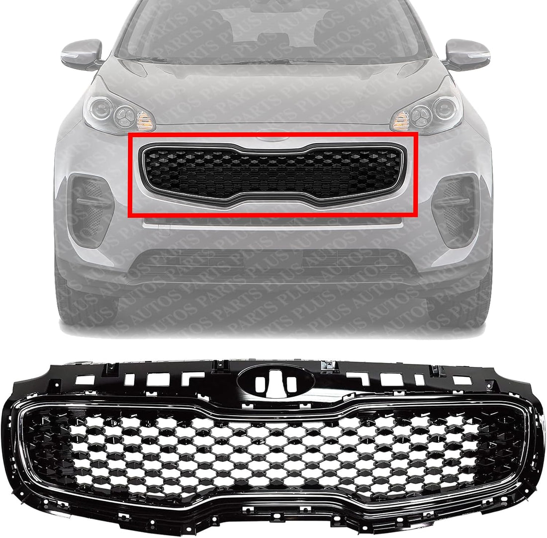 Front Grille Primed Shell And Insert Plastic With Chrome Molding Direct Replacement Compatible With 2017-2019 Kia Sportage KI1200190 86350D9010