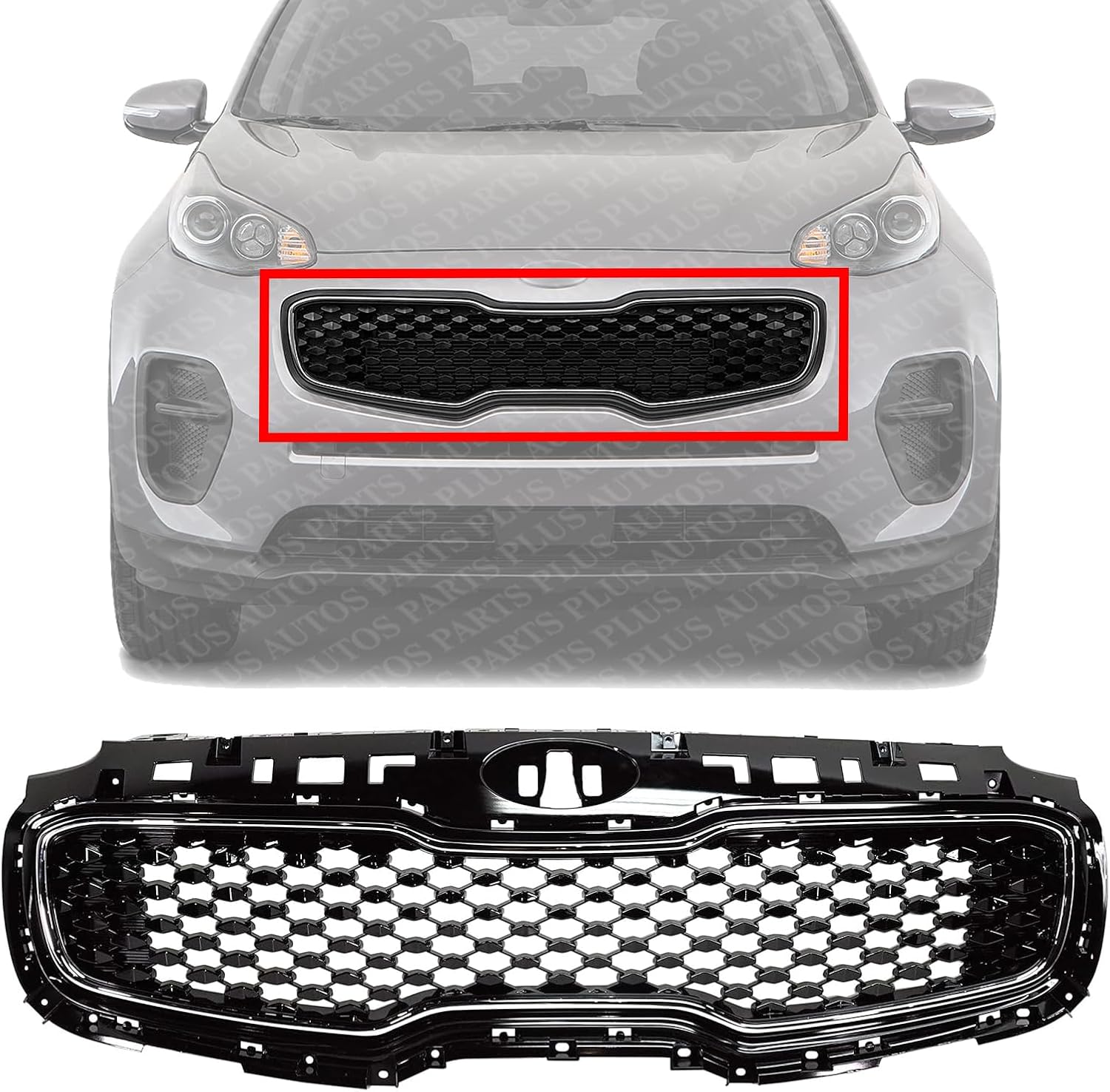 Front Grille Primed Shell And Insert Plastic With Chrome Molding Direct Replacement Compatible With 2017-2019 Kia Sportage KI1200190 86350D9010