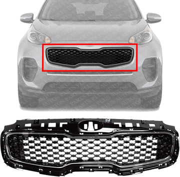 Front Grille Primed Shell And Insert Plastic With Chrome Molding Direct Replacement Compatible With 2017-2019 Kia Sportage KI1200190 86350D9010