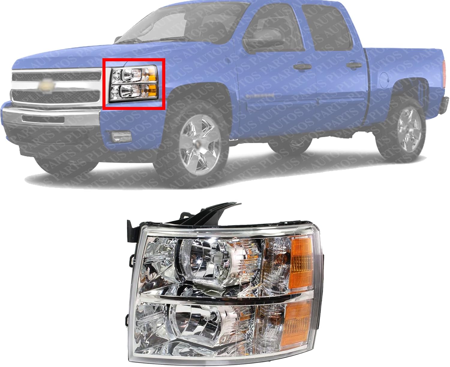 Front Head Light Assembly Halogen Left Driver Side Direct Replacement Compatible With 2007-2014 Chevrolet Silverado GM2502280 22853027