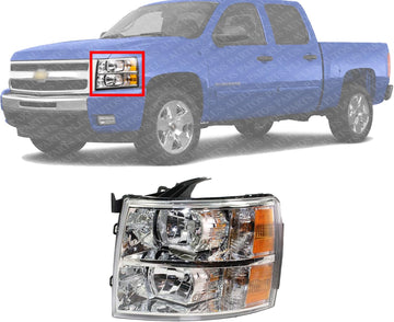 Front Head Light Assembly Halogen Left Driver Side Direct Replacement Compatible With 2007-2014 Chevrolet Silverado GM2502280 22853027