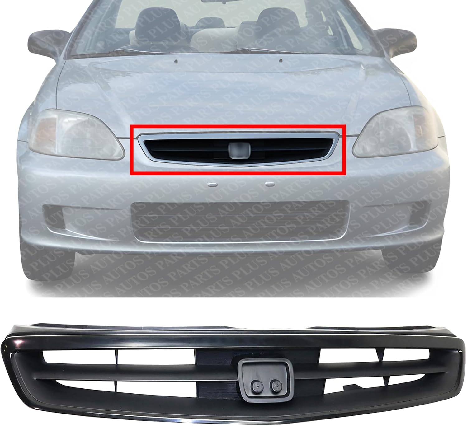 Front Grille Primed Shell And Insert ABS Plastic Direct Replacement Compatible With 1999-2000 Honda Civic HO1200147