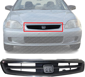 Front Grille Primed Shell And Insert ABS Plastic Direct Replacement Compatible With 1999-2000 Honda Civic HO1200147