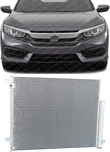 Front A/C Condenser Aluminum Core Direct Replacement Compatible With 2016-2021 Honda Civic HO3030164 80100TBAA02 80100TBAA01