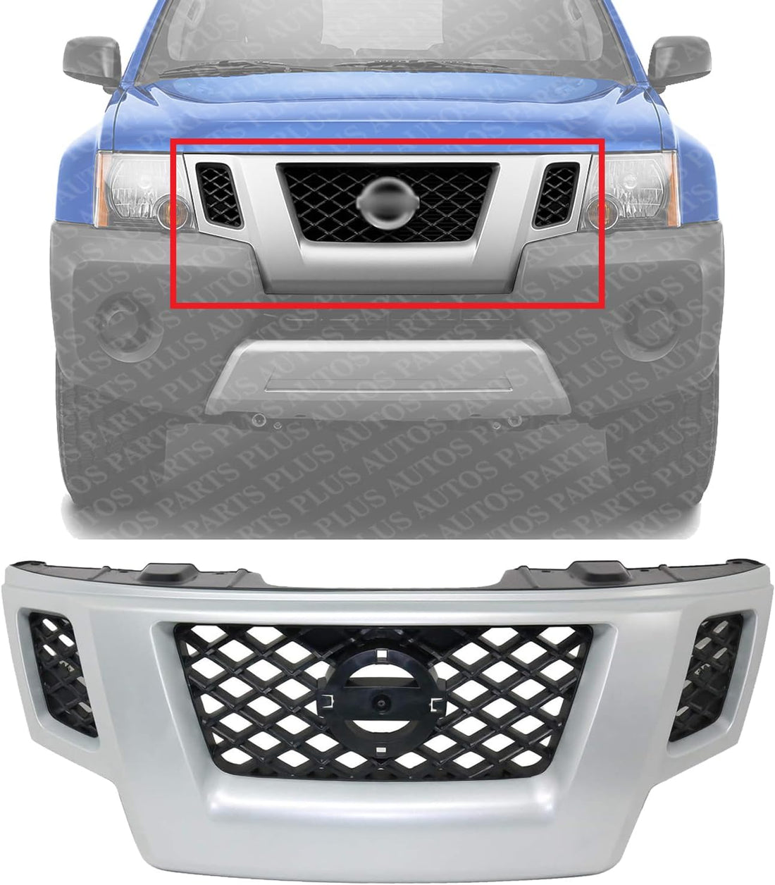Front Grille Painted Silver Shell With Gray Insert Plastic Direct Replacement Compatible With 2009-2013 Nissan Xterra NI1200241 62310ZL00A