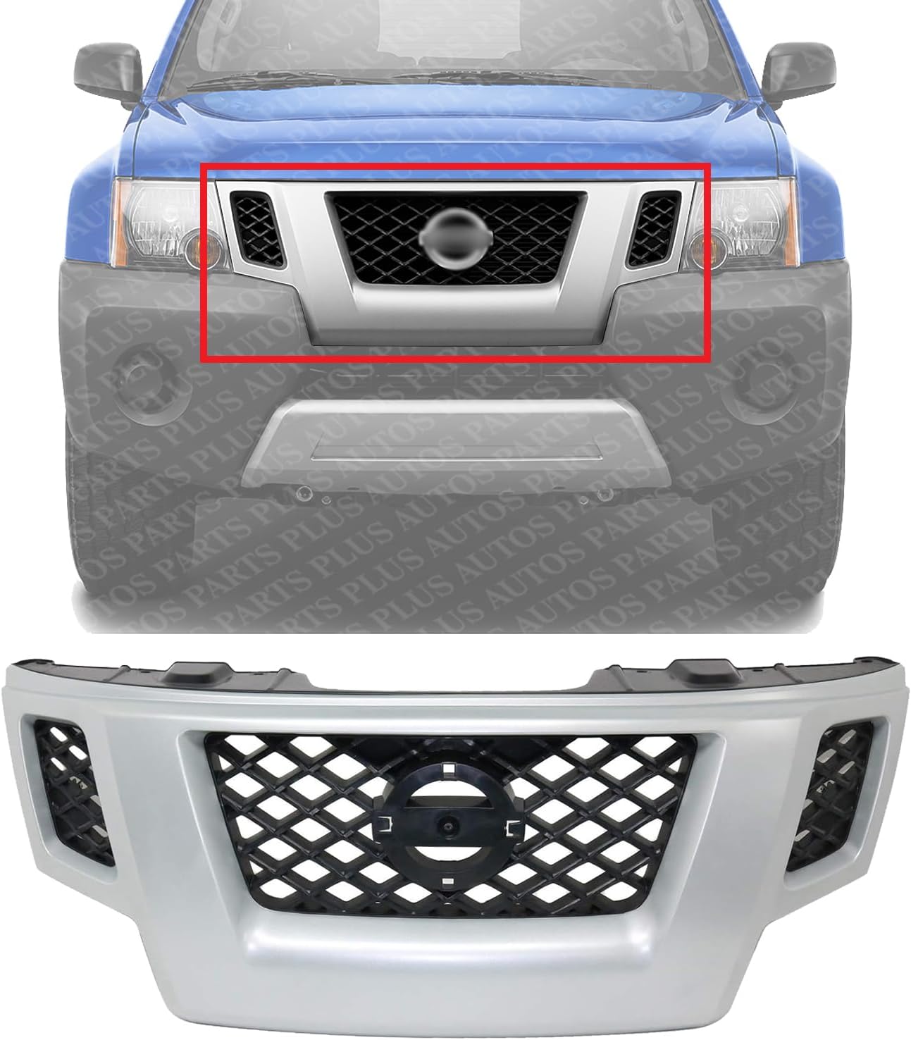 Front Grille Painted Silver Shell With Gray Insert Plastic Direct Replacement Compatible With 2009-2013 Nissan Xterra NI1200241 62310ZL00A