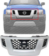 Front Grille Painted Silver Shell With Gray Insert Plastic Direct Replacement Compatible With 2009-2013 Nissan Xterra NI1200241 62310ZL00A
