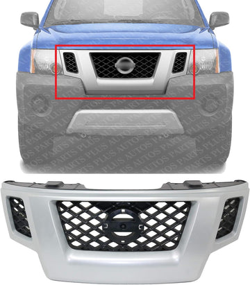 Front Grille Painted Silver Shell With Gray Insert Plastic Direct Replacement Compatible With 2009-2013 Nissan Xterra NI1200241 62310ZL00A