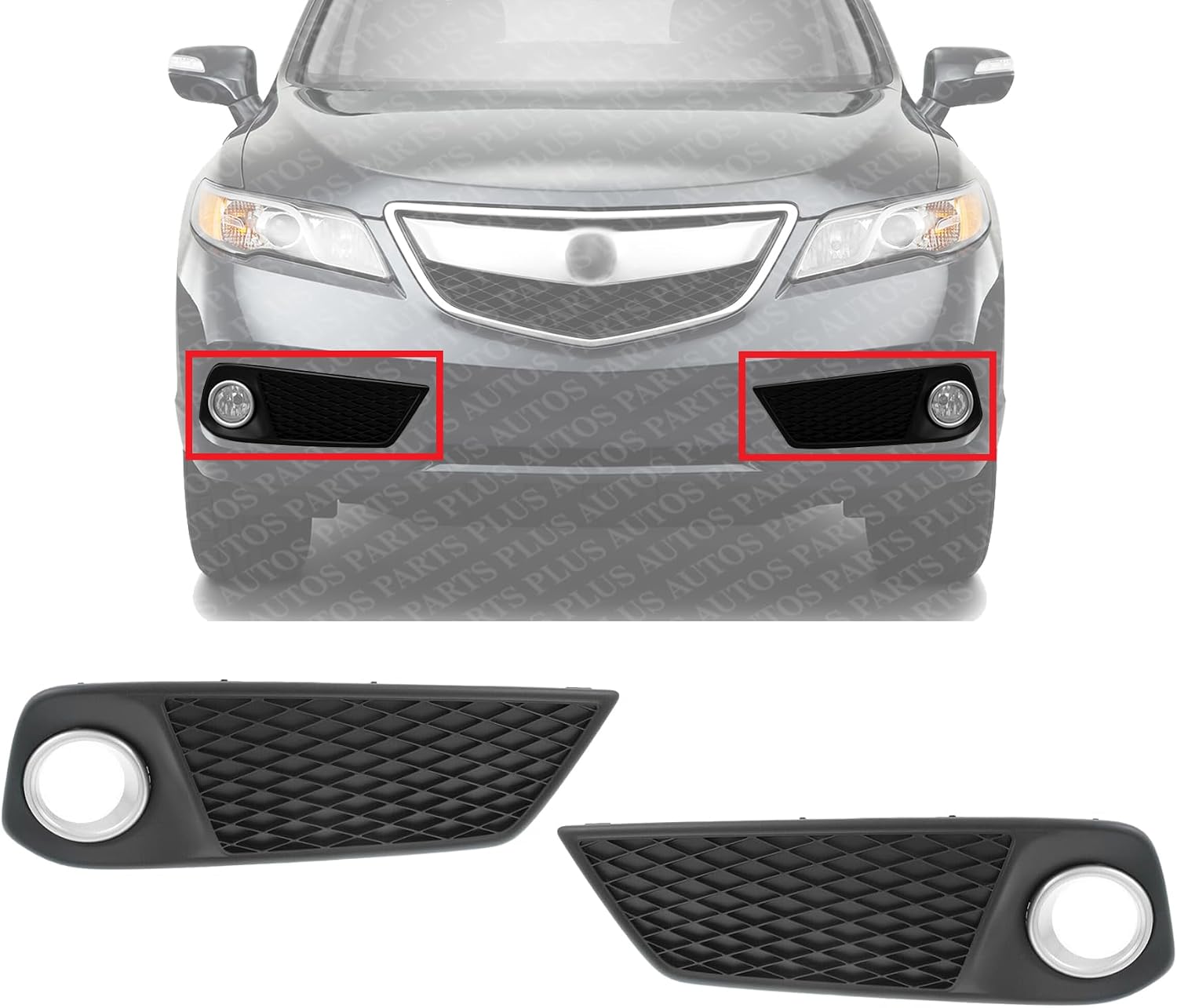 Set Of 2 Front Fog Light Cover Primed Plastic Right Passenger & Left Driver Side Direct Replacement Compatible With 2013-2015 Acura RDX AC1039102 AC1038102 71105TX4A11 71109TX4A11