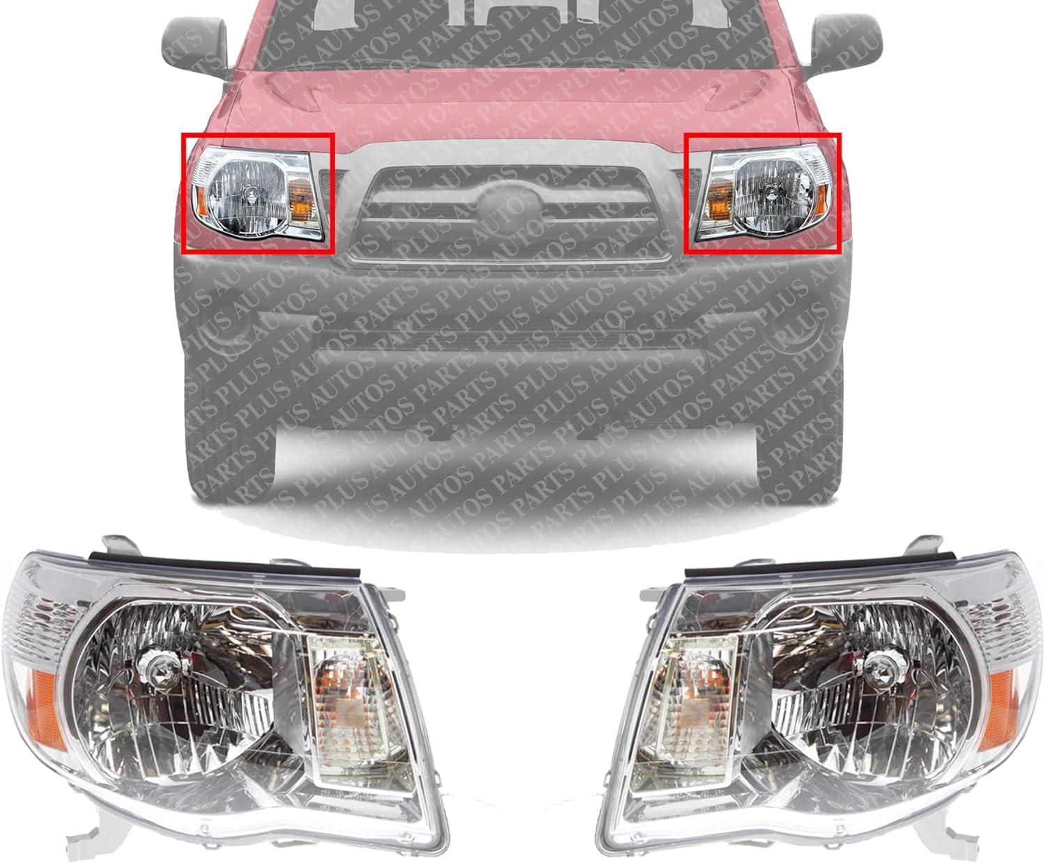 Set Of 2 Front Head Light Assembly Left Driver & Right Passenger Side Direct Replacement Compatible With 2005-2011 Toyota Tacoma TO2502181 TO2503181 8115004173 8111004173