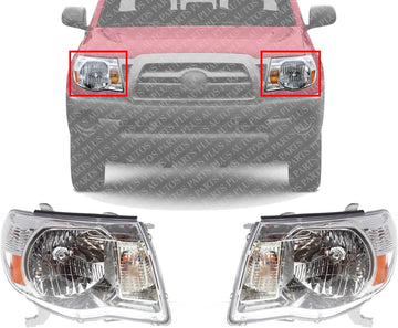 Set Of 2 Front Head Light Assembly Left Driver & Right Passenger Side Direct Replacement Compatible With 2005-2011 Toyota Tacoma TO2502181 TO2503181 8115004173 8111004173