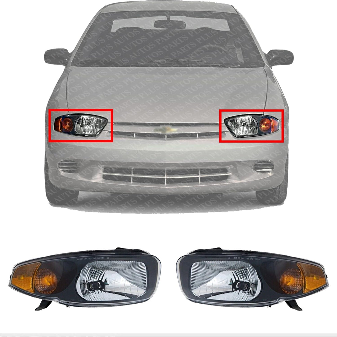 Set Of 2 Front Head Lights Assembly Left Driver & Right Passenger Side Direct Replacement Compatible With 2003-2005 Chevrolet Cavalier GM2503221 GM2502221 22707274 22707273